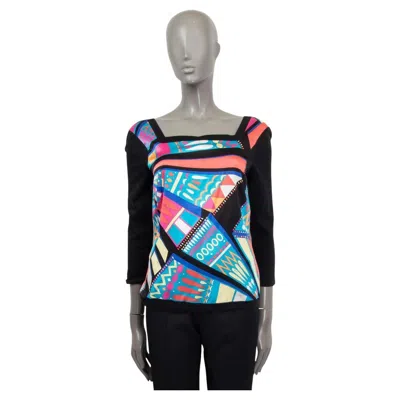 Pre-owned Pucci Emilio  Black & Multicoloured Silk Twill & Knit Top Shirt 44 L