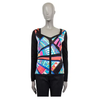 Pre-owned Pucci Emilio  Black & Multicoloured Twill & Knit Cardigan Sweater 42 M
