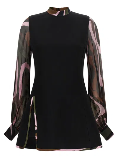 Pucci Emilio  Black 'marmo' Cady Dress In Multi