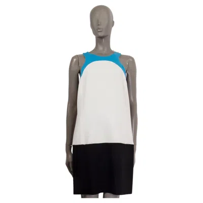 Pre-owned Pucci Emilio  Black White Blue Wool 2012 Colorblock Racerback Dress 46 Xl