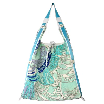 Pre-owned Pucci Emilio  Blue Print Terry Cloth Vintage Tote Bag