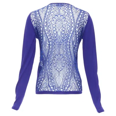 Pre-owned Pucci Emilio  Blue Virgin Wool Floral Lace Back Cardigan S
