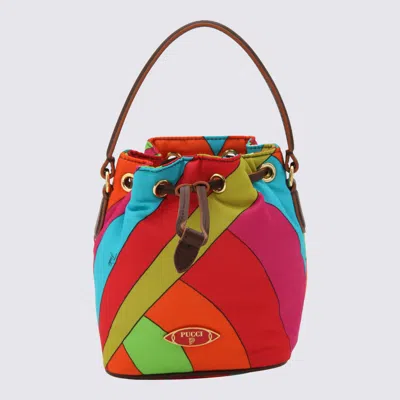 Pucci Small Printed Drawstring Bag In Orange,fuchsia