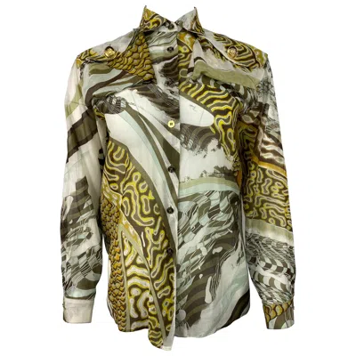 Pre-owned Pucci Emilio  Brown Silk And Cotton Button Down Long Sleeves Blouse Shirt Size 36