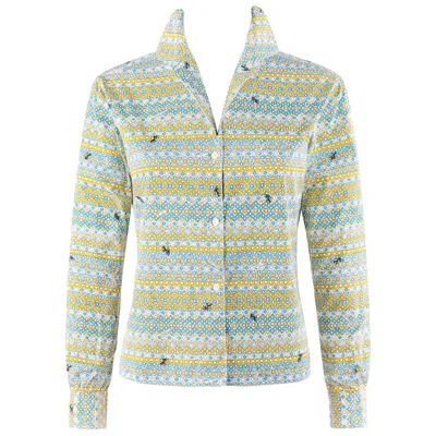 Pre-owned Pucci Emilio  C.1950's "pantera" Geometric Medieval Print Button-down Shirt Top In Gray