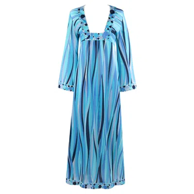 Pre-owned Pucci Emilio  C.1960's Blue Wave Print Polka Dot Beach Swim Cover Lounge Robe