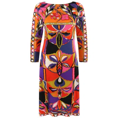 Pre-owned Pucci Emilio  C.1960's Geometric Floral Signature Print Cashmere Knit Shift Dress In Pink