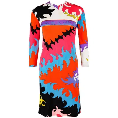 Pre-owned Pucci Emilio  C.1960's Multicolor Abstract Signature Print Silk Shift Dress In Red