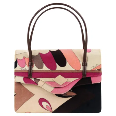 Pre-owned Pucci Emilio  C.1960's Multicolor Velvet Abstract Print Top Handle Mini Handbag In Sand