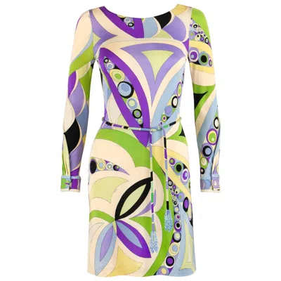 Pre-owned Pucci Emilio  C.1960's Signature Print "coppola E Toppo" Belt Sheath Dress In Sand