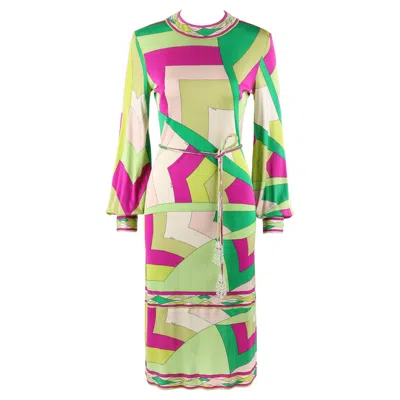 Pre-owned Pucci Emilio  C.1960's Signature Print Silk Knit Coppola E Toppo Shift Dress In Sand