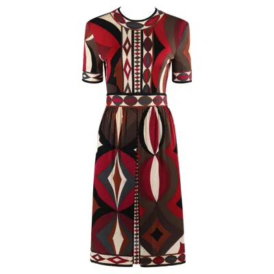 Pre-owned Pucci Emilio  C.1960s Multicolor Silk Geometric Print Short Sleeve Pleated Dress In Black