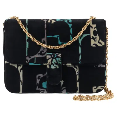 Pre-owned Pucci Emilio  C.1970's Multicolor Velvet Print Gold Chain Shoulder Bag Purse In Black