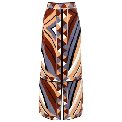 Pre-owned Pucci Emilio  C.1970's Multicolor Window Pane Signature Print Velvet Maxi Skirt In Black