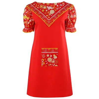 Pre-owned Pucci Emilio  C.1970s Red Cotton Scarf & Pocket Accents A Line Knee Length Dress