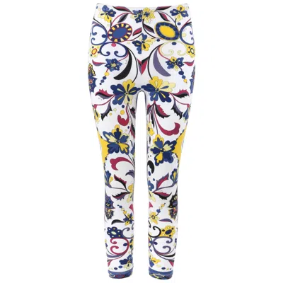 Pre-owned Pucci Emilio  C.1970s White "concentrico" Signature Floral Print Cropped Leggings
