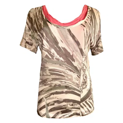 Pre-owned Pucci Emilio  Camouflage Style Signature Print Silk Jersey Shirt Top 42 In Sand