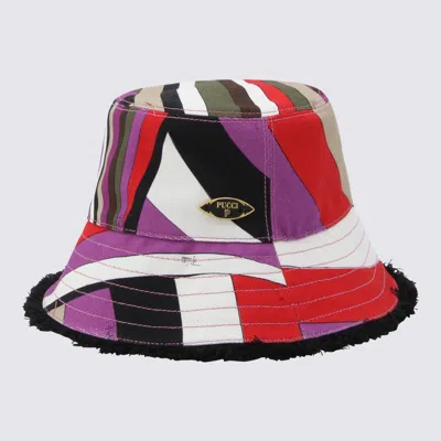 Pucci Multicolor Cotton Hat In Khaki/fuxia