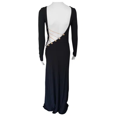Pre-owned Pucci Emilio  Chain Embellished Cutout Open Back Black Evening Dress Gown