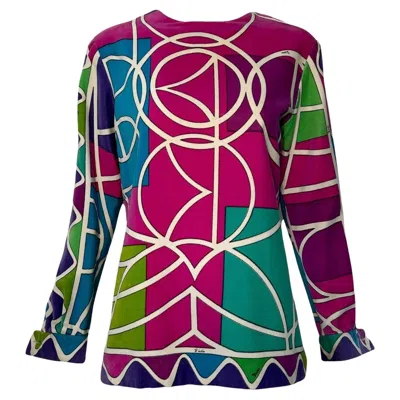 Pre-owned Pucci Emilio  Cotton Velveteen Geometric Long Sleeve Top In Purple