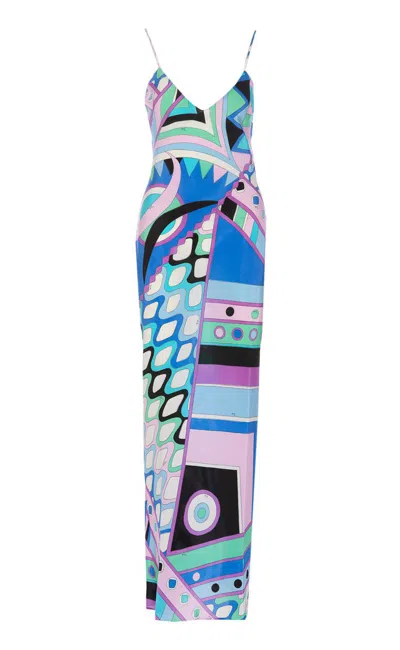Pucci Printed Crepe Long Dress In Multicolor