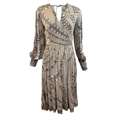 Pre-owned Pucci Emilio  Earth Tones Jersey Dress With Iconic Print, 1970s In Gray