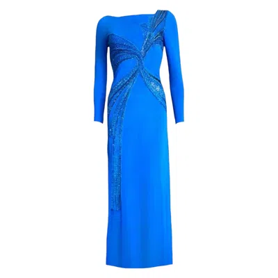 Pre-owned Pucci Emilio  Embroidered Embellished Blue Maxi Dress Gown 42