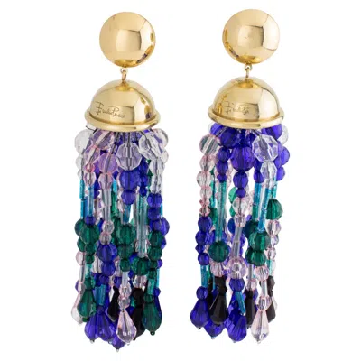 Pre-owned Pucci Emilio  Extra-long Gilded Metal And Murano Art Glass Dangle Clip Earrings In Multi