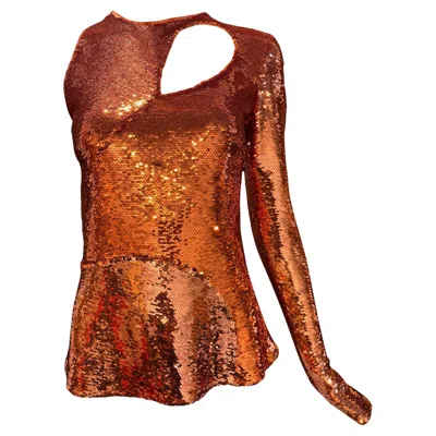 Pre-owned Pucci Emilio  Fall 2017 Tangerine Sequin Asymmetrical Blouse In Orange