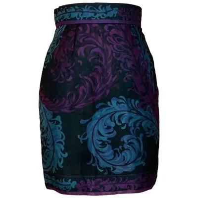 Pre-owned Pucci Emilio  Feather Print Black Magenta And Blue Silk Mini Skirt In Red
