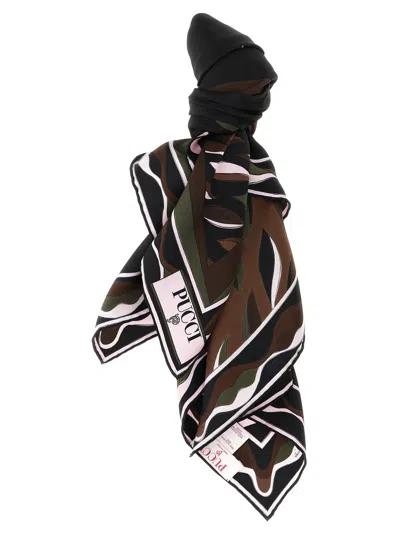 Pucci Emilio  Fiamme And Nawaho Print Silk Scarf In Black