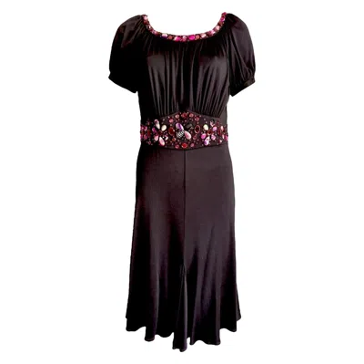 Pre-owned Pucci Emilio  F/w 2006 Black Silk Jersey Midi Draped Dress With Embellishments S