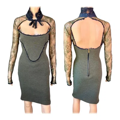 Pre-owned Pucci Emilio  F/w 2011 Runway Cutout Back Sheer Lace Collar Tie Dress In Gray