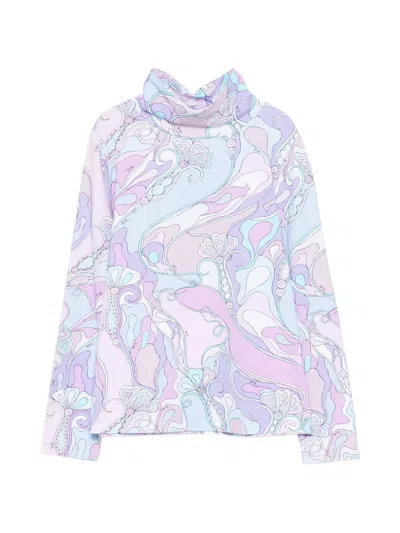 Pucci Emilio  Girl High-collar Long-sleeve Logo All-over Print Top In Multi