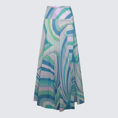 Pucci Iride Print Long Skirt In Blue