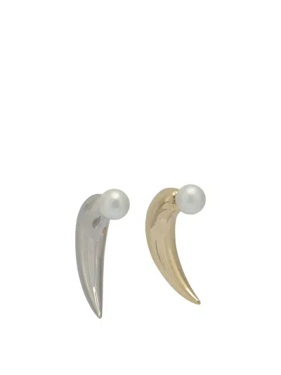 Pucci Curved Dual-tone Horn Earrings Featuring Pearl In Gold