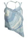 Pucci Iride Print Asymmetrical Silk Top In Multi