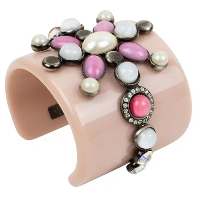 Pre-owned Pucci Emilio  Italy Extra-wide Pale Pink Resin Jeweled Cuff Bracelet