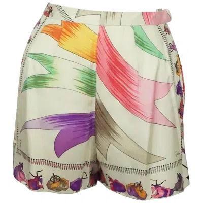 Pre-owned Pucci Emilio  Ivory And Multi "gowns" Silk Print Shorts - Small - Circa 60's In White