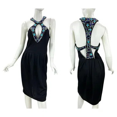Pre-owned Pucci Emilio  Jeweled Black Cocktail Open Back Sexy Dress Italian 44 Us 10