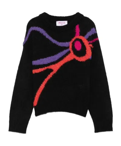 Pucci Emilio  Junior Abstract Patterned Crewneck Jumper In Black