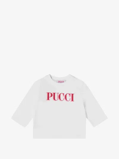 Pucci Emilio  Kids Crew Neck Long-sleeve T-shirt With Snap Buttons In Bianco