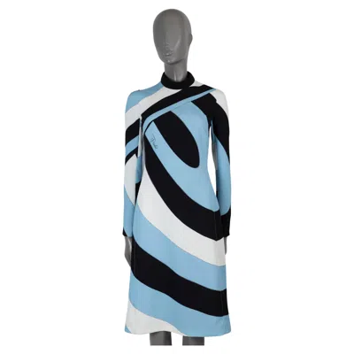 Pre-owned Pucci Emilio  Light Blue Black White 2024 Iride Printed Midi Dress 42 M