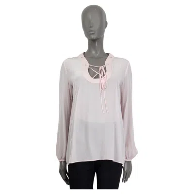 Pre-owned Pucci Emilio  Light Pink Silk Leather Collar Lace-up Blouse Shirt S