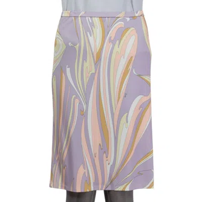 Pre-owned Pucci Emilio  Lilac Viscose & Silk Printed Knee Length Skirt 44 L In Gray