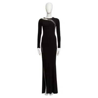 Pre-owned Pucci Emilio  Long Sleeve Dress W/ Silver Lace Up Detail In Black Crepe Jersey