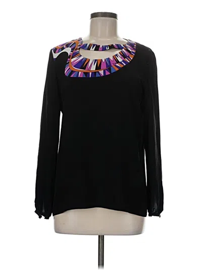 Pre-owned Pucci Emilio  Long Sleeve Silk Top Black Color Block Pattern Square Neckline Tops