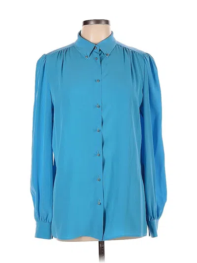 Pre-owned Pucci Emilio  Long Sleeve Silk Top Blue Tie Neck Tops