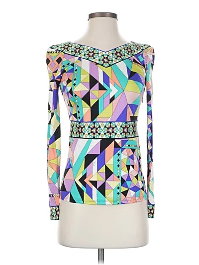 Pre-owned Pucci Emilio  Long Sleeve Silk Top Ivory Square Neckline Tops