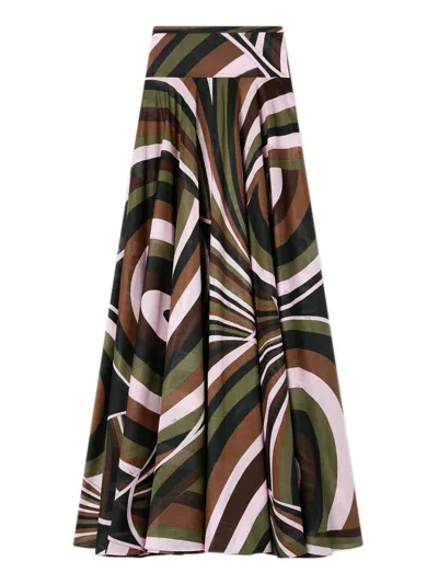 Pucci Emilio  Long Straight-cut Skirt With Flowing Hem In Multi